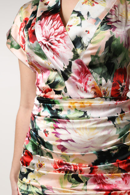 Dolce & Gabbana Multicolor Floral Kurzärmeliges Etuikleid Midikleid