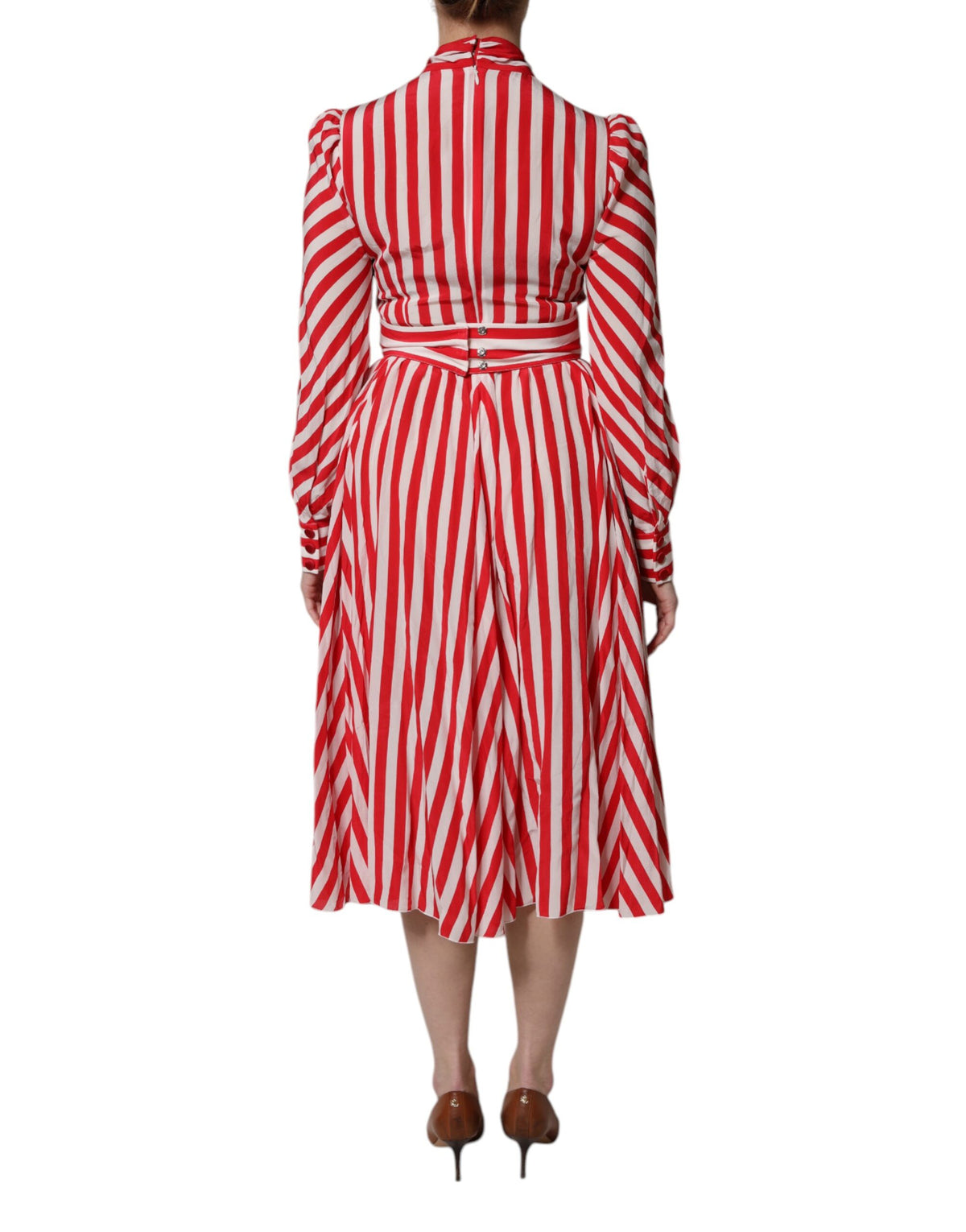 Dolce & Gabbana Weiß-rotes gestreiftes Seiden-Midikleid