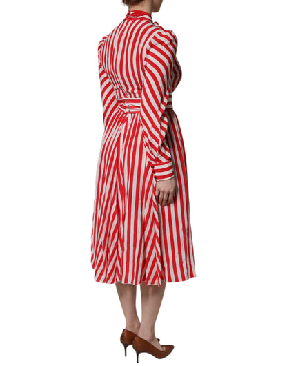 Dolce & Gabbana Weiß-rotes gestreiftes Seiden-Midikleid
