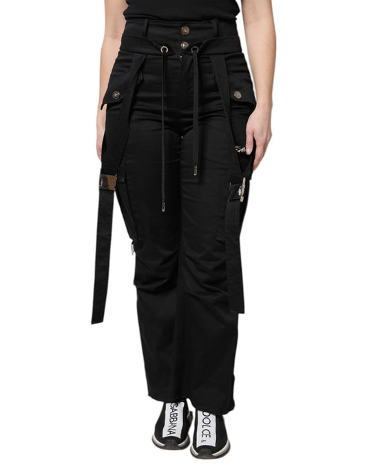 Dolce & Gabbana Pantaloni Cargo in Cotone con Vita Alta – Nero