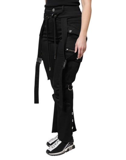 Dolce & Gabbana Schwarze High-Waist Cargohose aus Baumwoll-Stretch