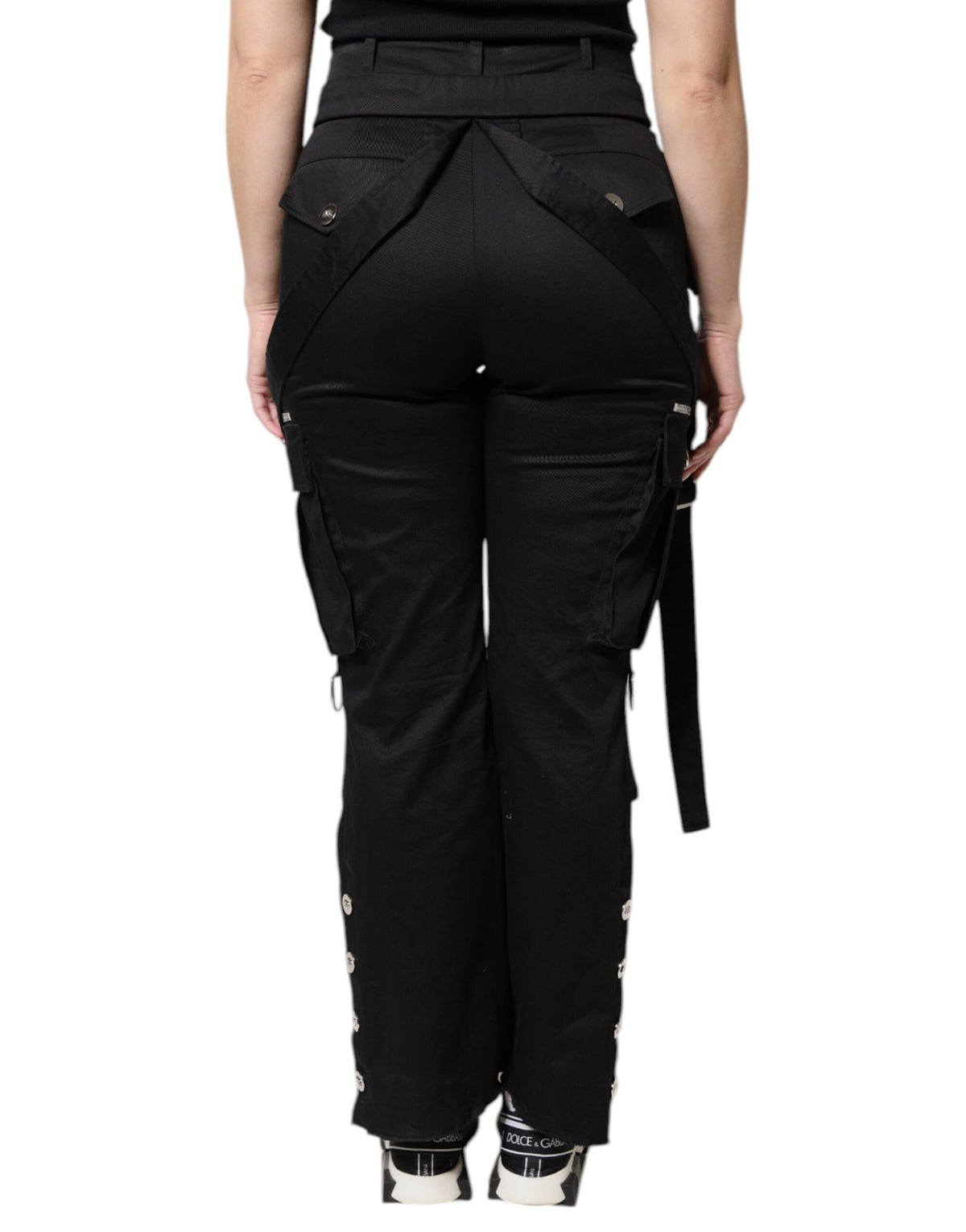 Dolce & Gabbana Schwarze High-Waist Cargohose aus Baumwoll-Stretch