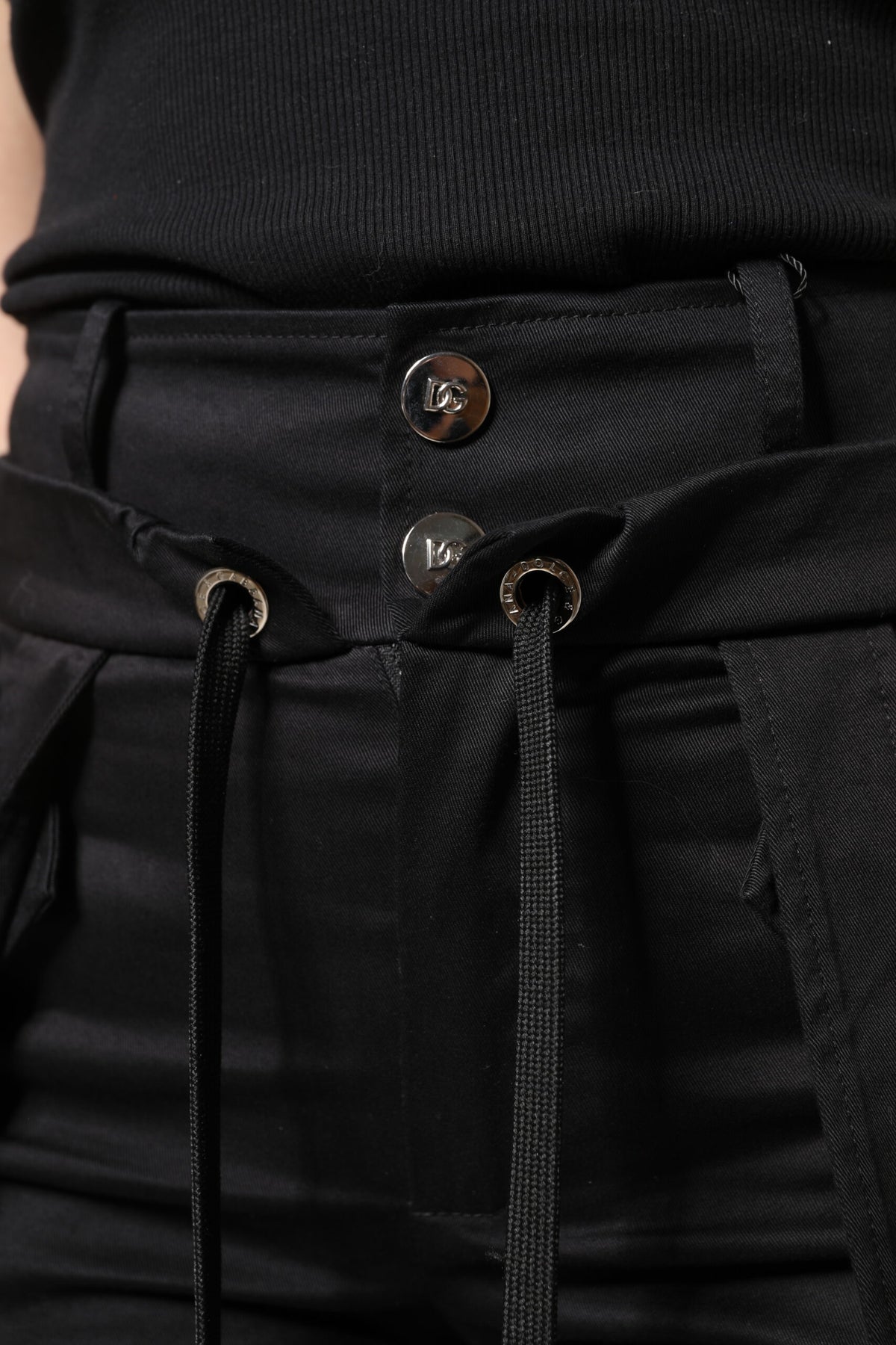 Dolce & Gabbana Schwarze High-Waist Cargohose aus Baumwoll-Stretch