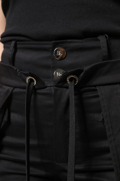 Dolce & Gabbana Schwarze High-Waist Cargohose aus Baumwoll-Stretch