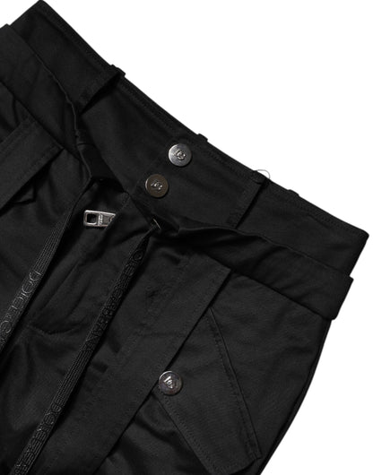 Dolce & Gabbana Schwarze High-Waist Cargohose aus Baumwoll-Stretch