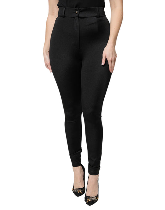 Dolce & Gabbana Schwarze High-Waist Skinny-Hose aus Nylon-Stretch