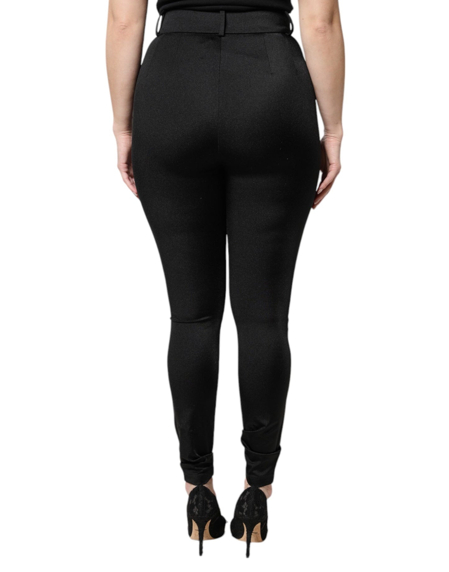 Dolce & Gabbana Schwarze Nylonhose mit hoher Taille und schmaler Passform