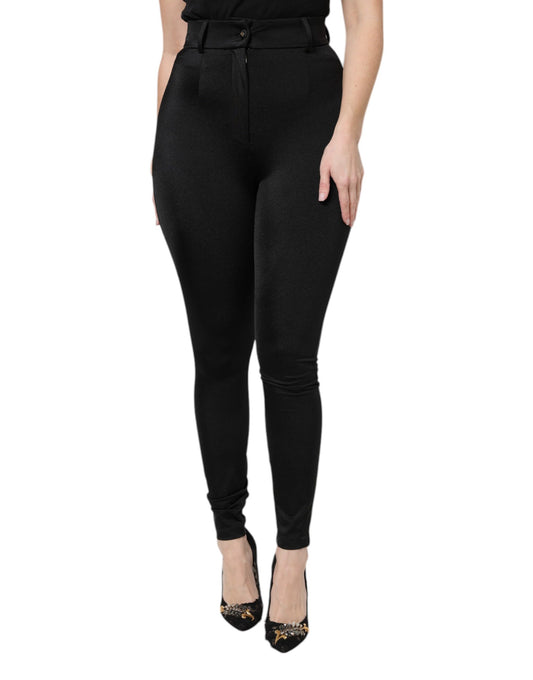 Dolce & Gabbana Schwarze High-Waist Skinny-Hose aus Nylon-Stretch