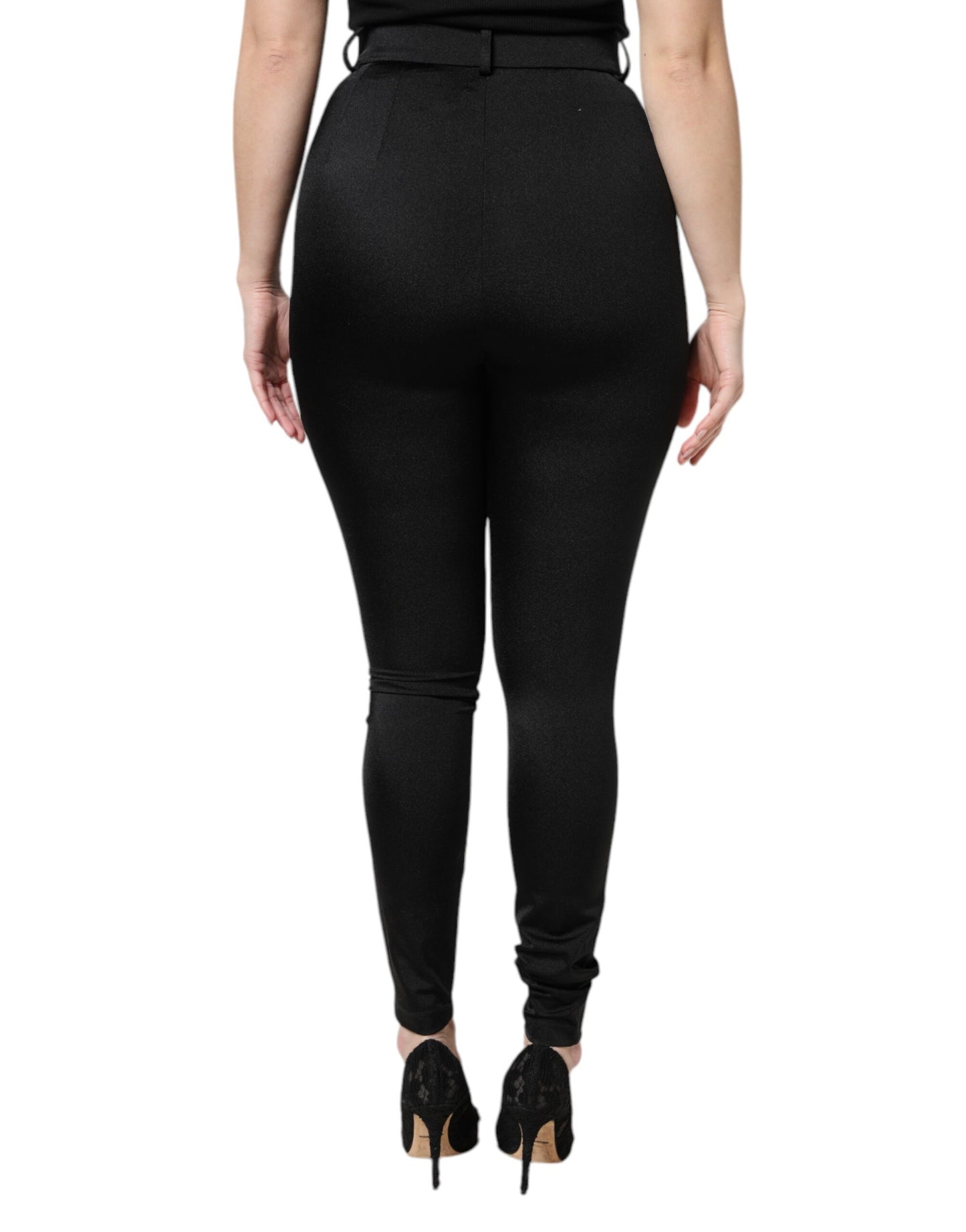 Dolce & Gabbana Schwarze Nylonhose mit hoher Taille und schmaler Passform