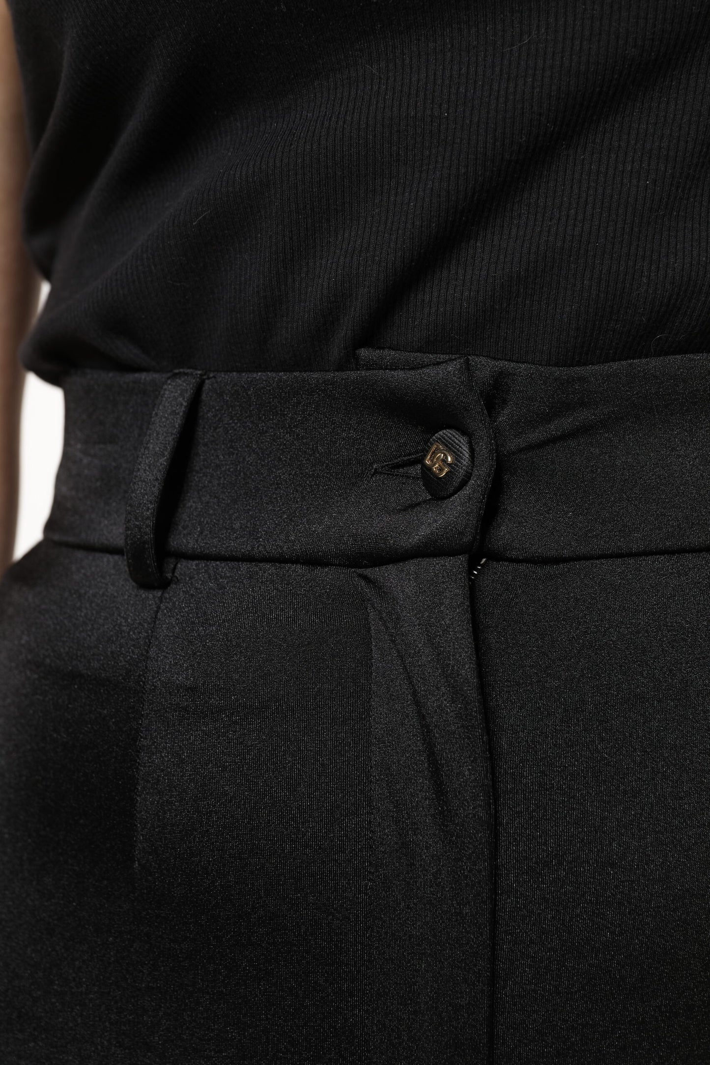 Dolce & Gabbana Schwarze Nylonhose mit hoher Taille und schmaler Passform