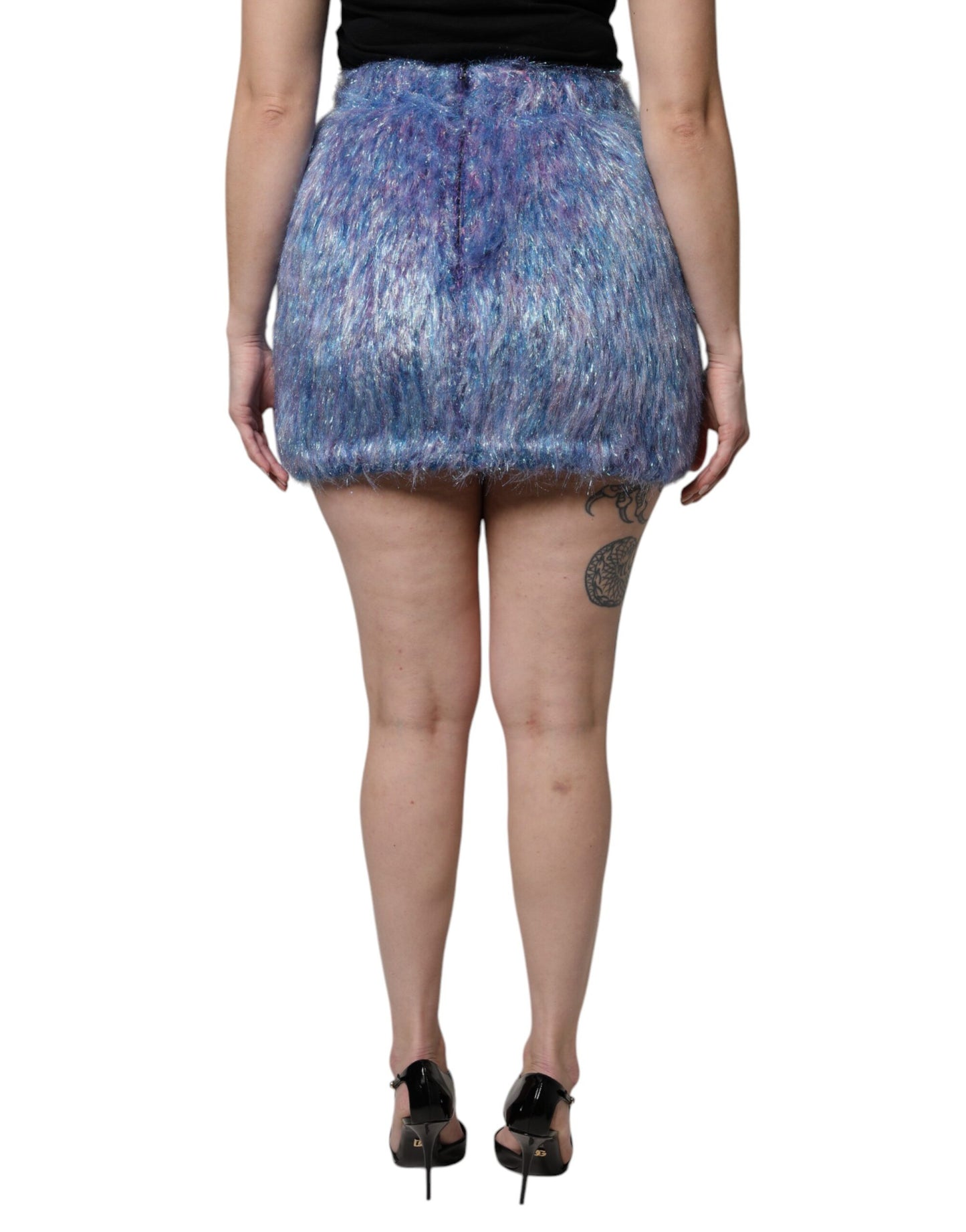 Dolce & Gabbana Multicolor Plüsch Minirock mit hoher Taille