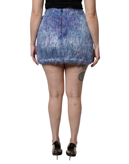 Dolce & Gabbana Multicolor Plüsch Minirock mit hoher Taille
