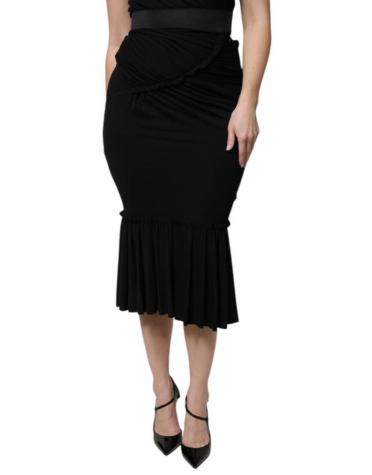 Dolce & Gabbana Schwarzer High-Waist Midi-Rock in Mermaid-Silhouette
