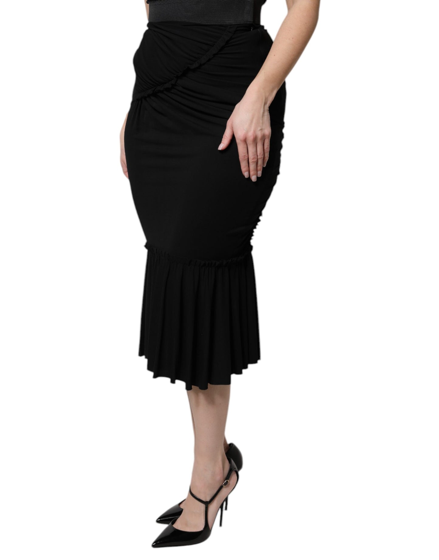 Dolce & Gabbana Schwarzer Midi-Rock mit hoher Taille und Meerjungfrauenschnitt