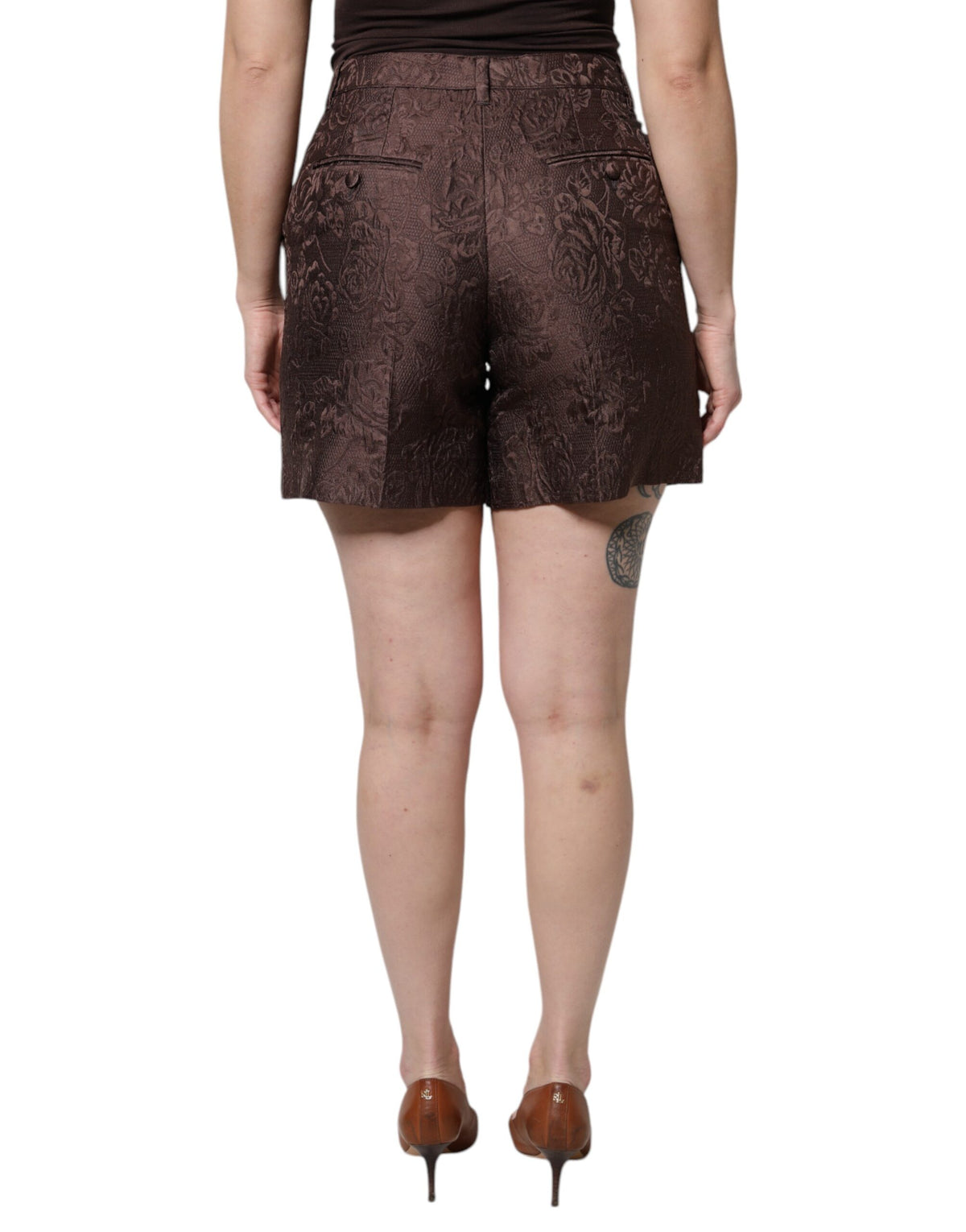 Dolce & Gabbana Braune Brokat-Minishorts mit Blumenmuster