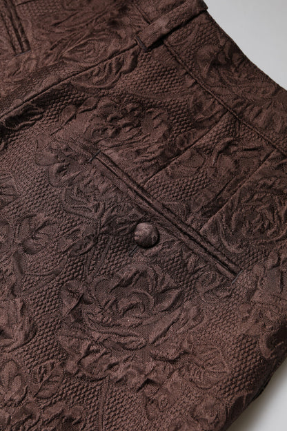 Dolce & Gabbana Braune Brokat-Minishorts mit Blumenmuster