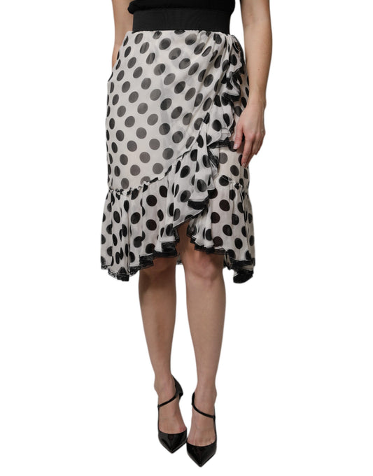 Dolce & Gabbana Weiß-schwarzer High-Waist Rock mit Polka Dots