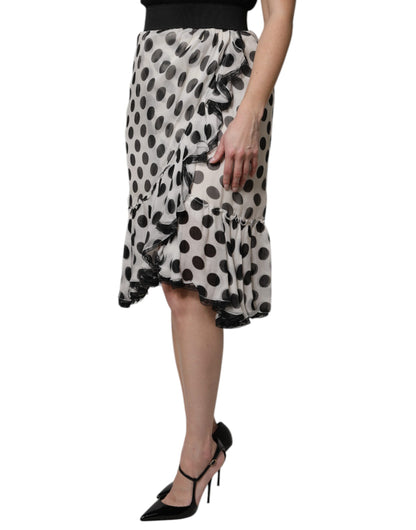 Dolce & Gabbana Weiß-schwarzer High-Waist Rock mit Polka Dots