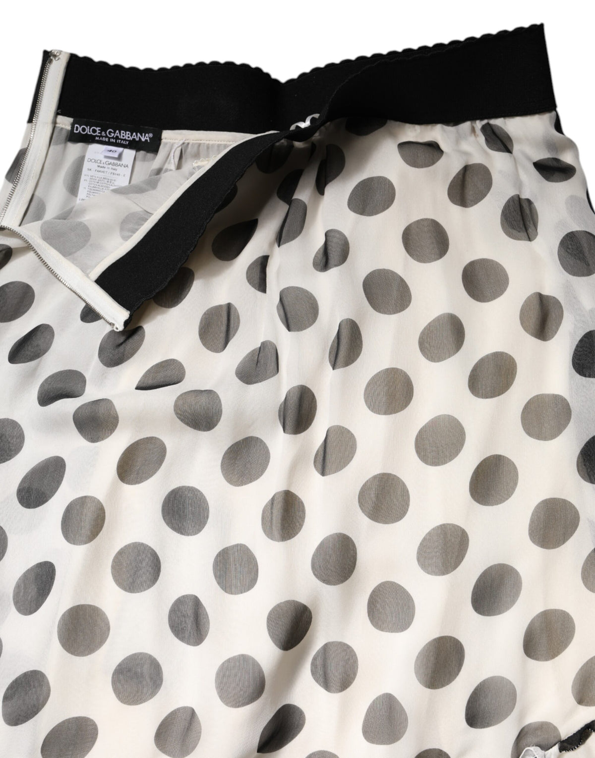 Dolce & Gabbana Weiß-schwarzer High-Waist Rock mit Polka Dots