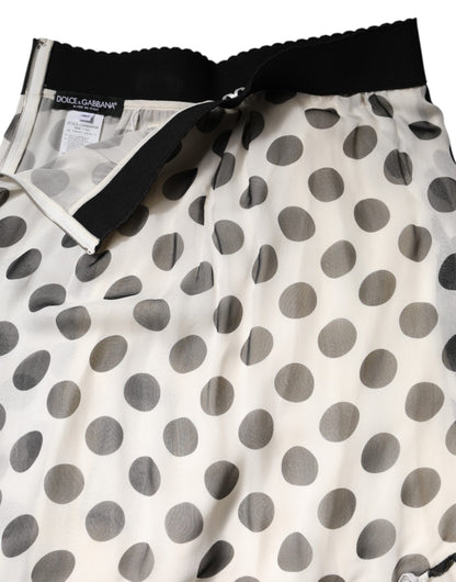 Dolce & Gabbana Weiß-schwarzer High-Waist Rock mit Polka Dots