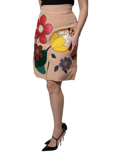 Dolce & Gabbana Gonna a Tubino Beige Floreale a Vita Alta