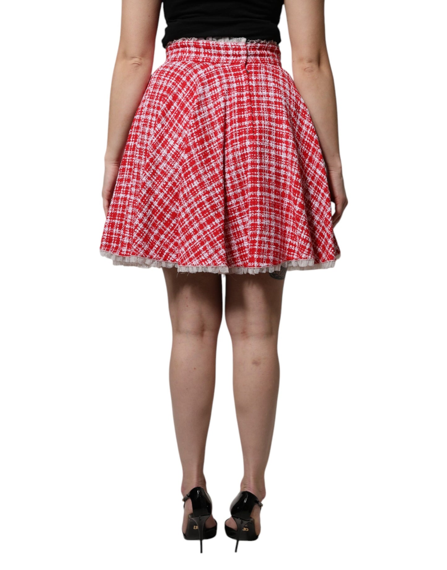 Dolce & Gabbana Rot Weiß Hohe Taille A-Linie Über dem Knie Rock