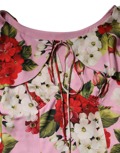 Dolce & Gabbana Rosa geblümtes Seidenblusentop mit kurzen Ärmeln