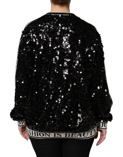 Dolce & Gabbana Schwarzer DG Queen Pailletten-Pullover Sweater