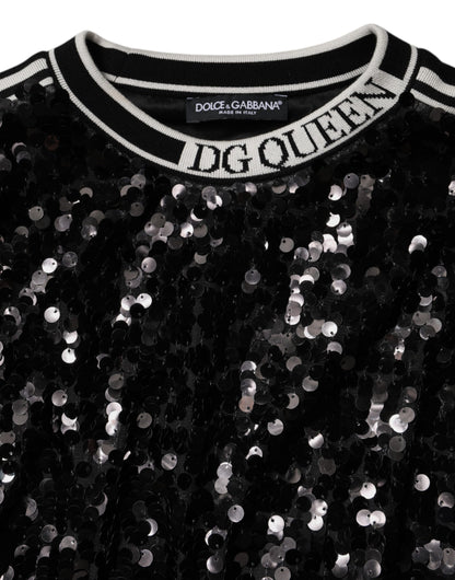 Dolce & Gabbana Schwarzer DG Queen Pailletten-Pullover Sweater