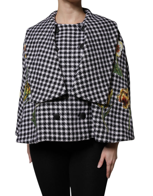 Dolce & Gabbana Black and White Wool Floral Cape
