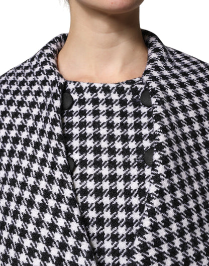 Dolce & Gabbana Schwarz-weißes Wollcape mit Blumenapplikationen