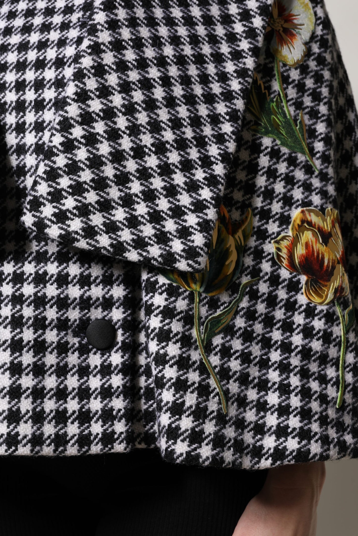 Dolce & Gabbana Schwarz Weiß Monochrom Gemusterte Floral Cape Jacke