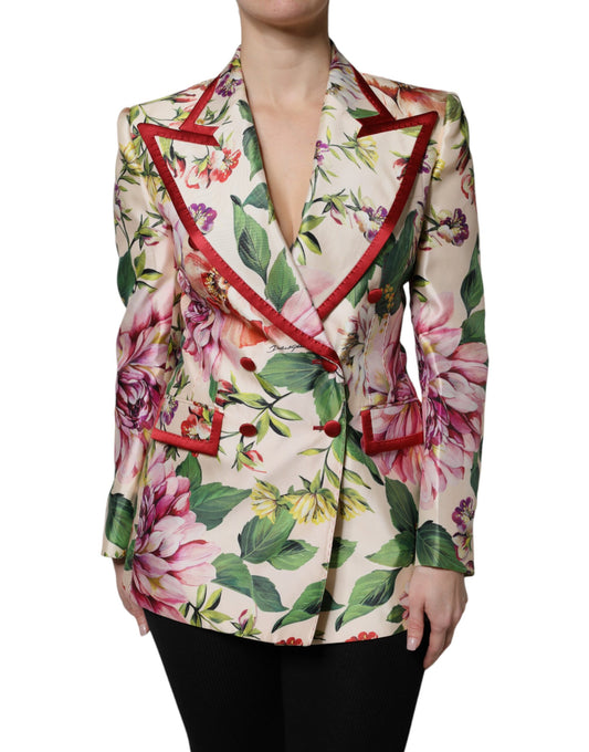 Dolce & Gabbana Mehrfarbige zweireihige Seidenjacke mit Blumenprint
