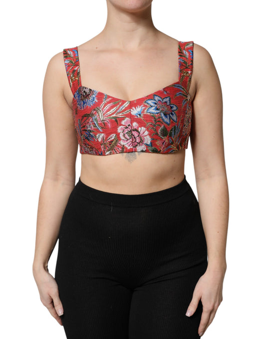 Dolce & Gabbana Rotes Brokat-Bustier mit Blumenmuster