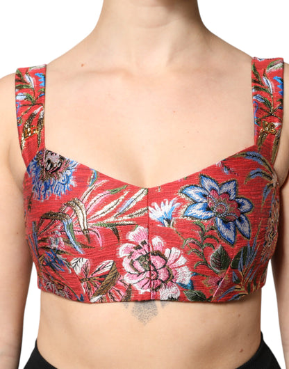 Dolce & Gabbana Rotes Brokat-Bustier mit Blumenmuster
