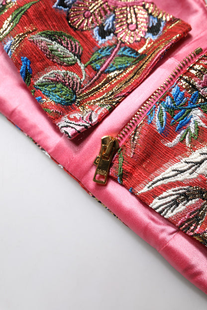 Dolce & Gabbana Rotes Brokat-Bustier mit Blumenmuster
