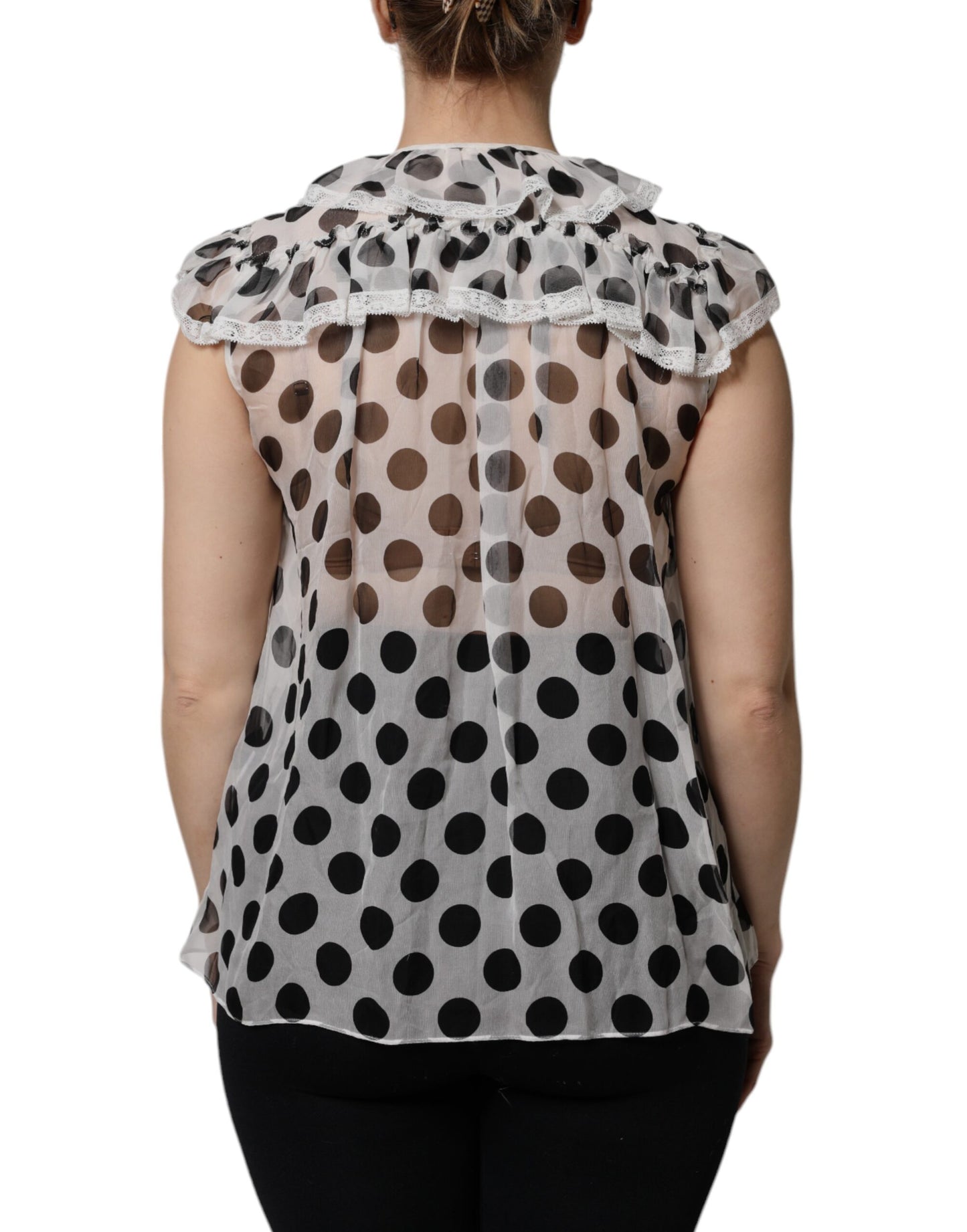 Dolce & Gabbana Weiß-schwarz gepunktetes ärmelloses Baumwoll-Top