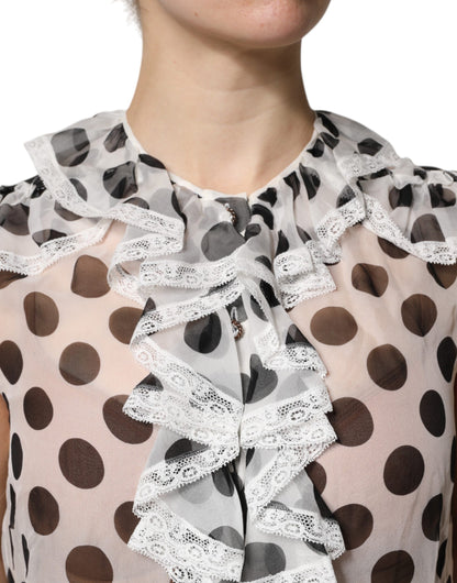 Dolce & Gabbana Weiß-schwarz gepunktetes ärmelloses Baumwoll-Top