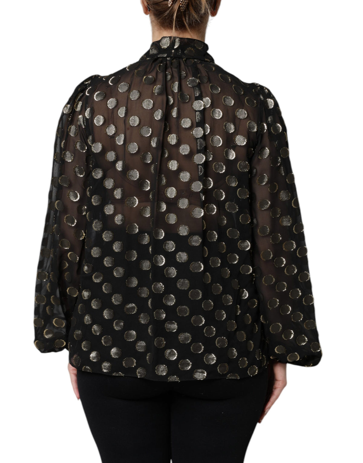 Dolce & Gabbana Schwarz-goldene Seidenbluse mit Bindekragen
