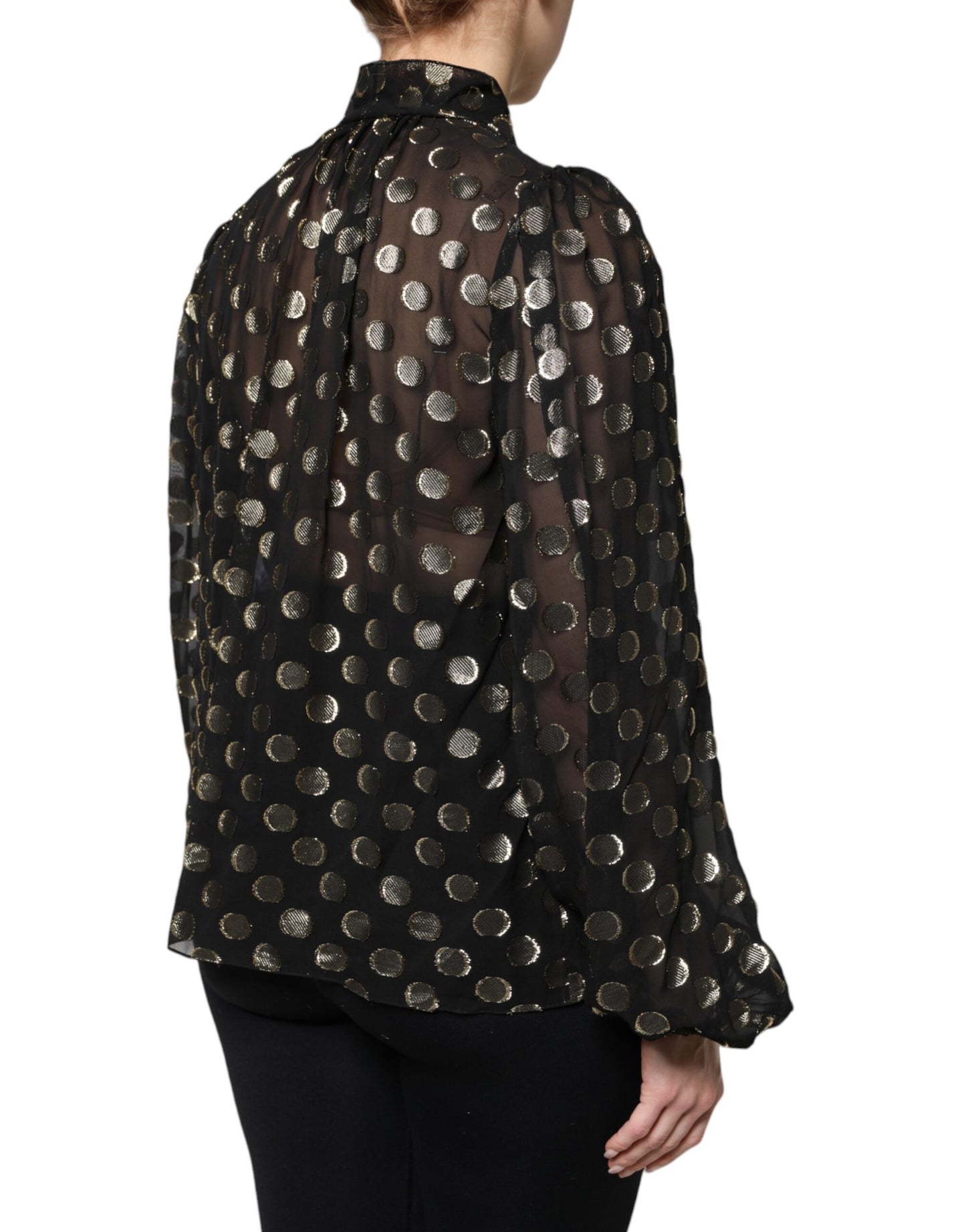 Dolce & Gabbana Schwarzes Blusentop mit geschnürtem Halsausschnitt und Polka Dots