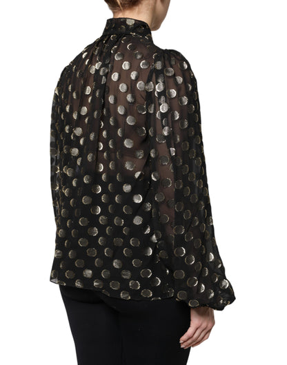 Dolce & Gabbana Schwarzes Blusentop mit geschnürtem Halsausschnitt und Polka Dots