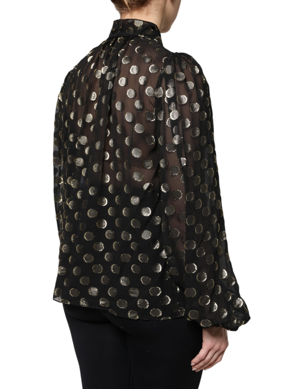 Dolce & Gabbana Schwarz-goldene Seidenbluse mit Bindekragen