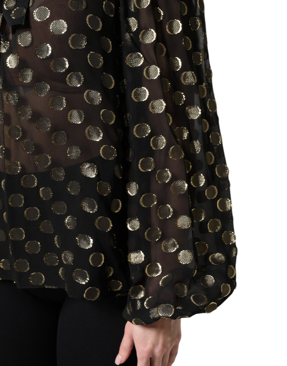 Dolce & Gabbana Schwarz-goldene Seidenbluse mit Bindekragen