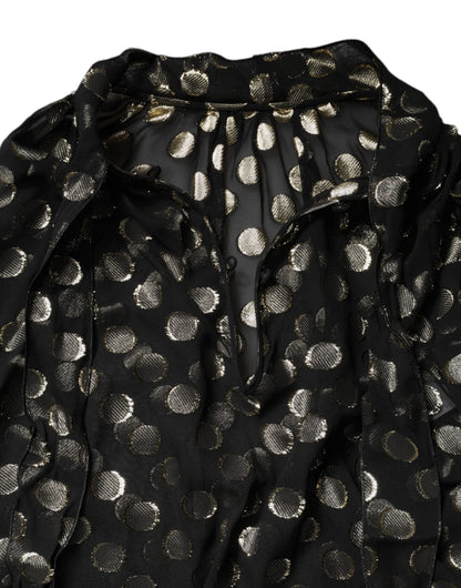 Dolce & Gabbana Schwarz-goldene Seidenbluse mit Bindekragen