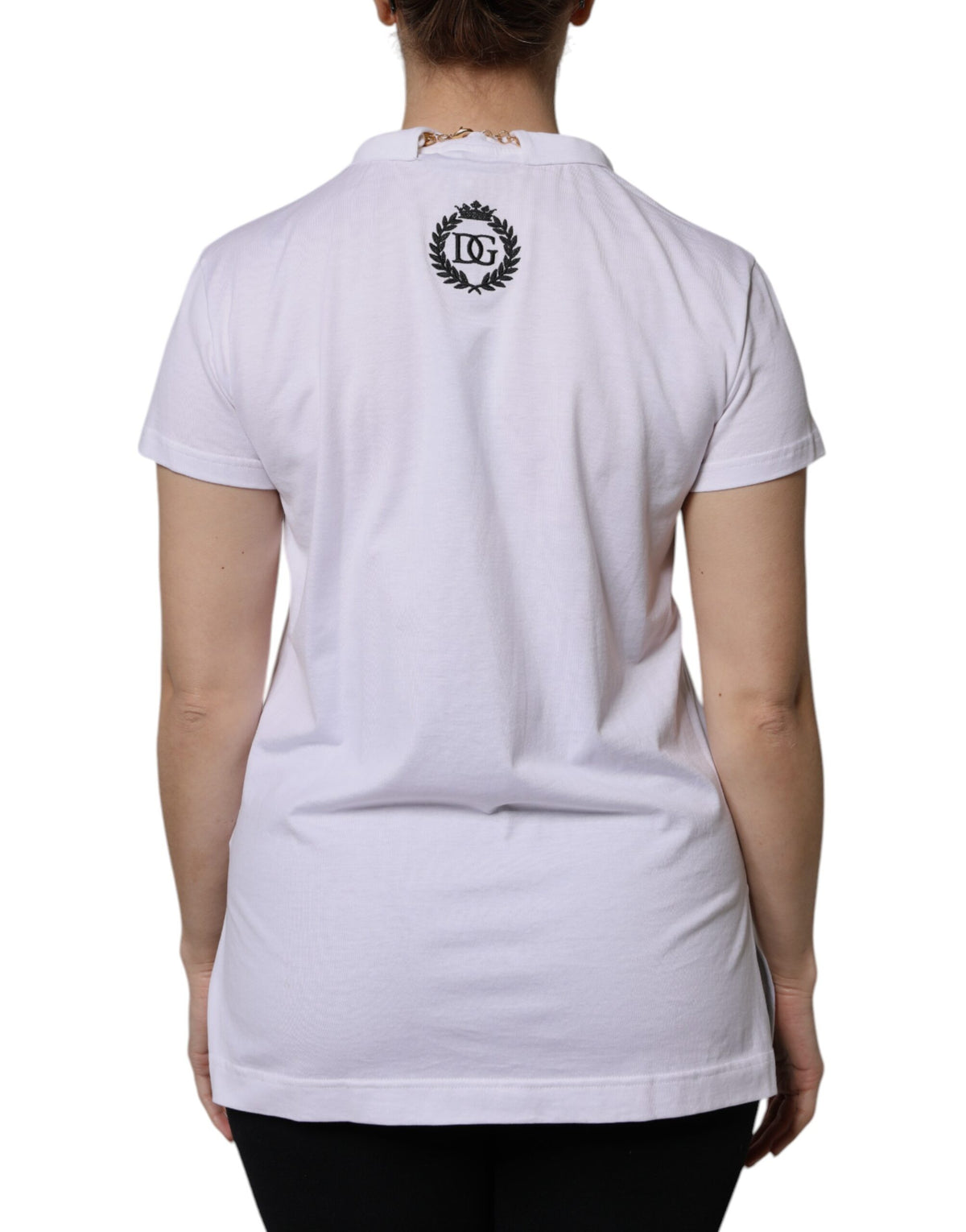 Dolce & Gabbana Weißes Baumwoll-T-Shirt mit Halsketten-Detail