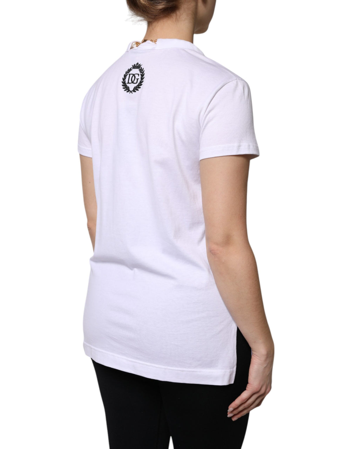 Dolce & Gabbana Weißes Baumwoll-T-Shirt mit Halsketten-Detail
