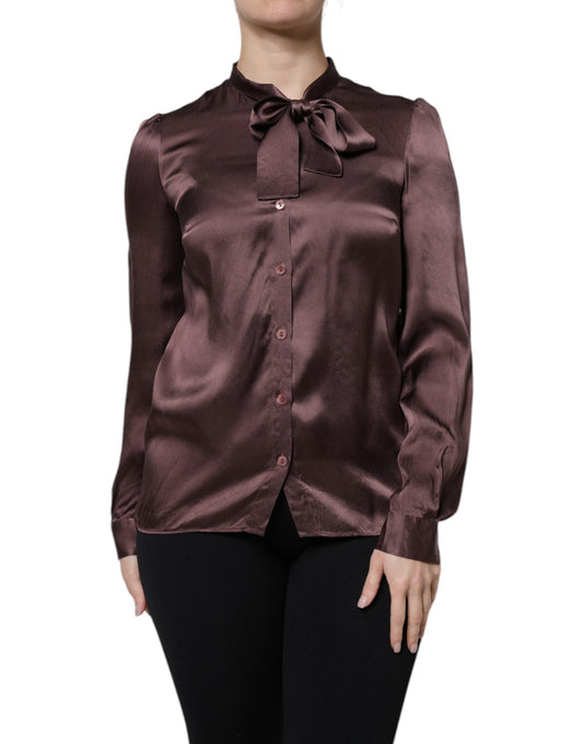 Dolce & Gabbana Braune Seidenbluse mit Ascot-Kragen