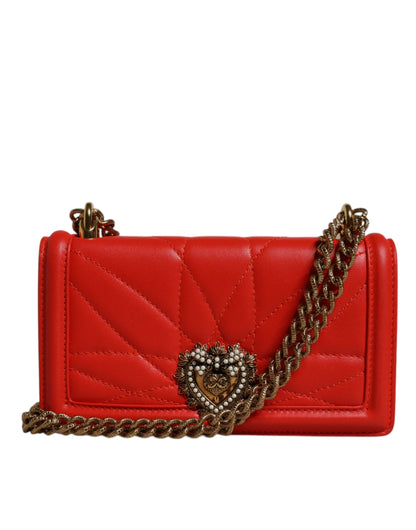 Dolce & Gabbana Devotion Borsa portacellulare a tracolla Rossa in pelle di agnello