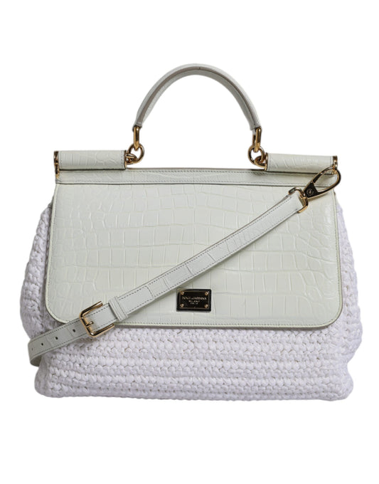 Dolce & Gabbana Borsa a tracolla Bianca in pelle e rafia