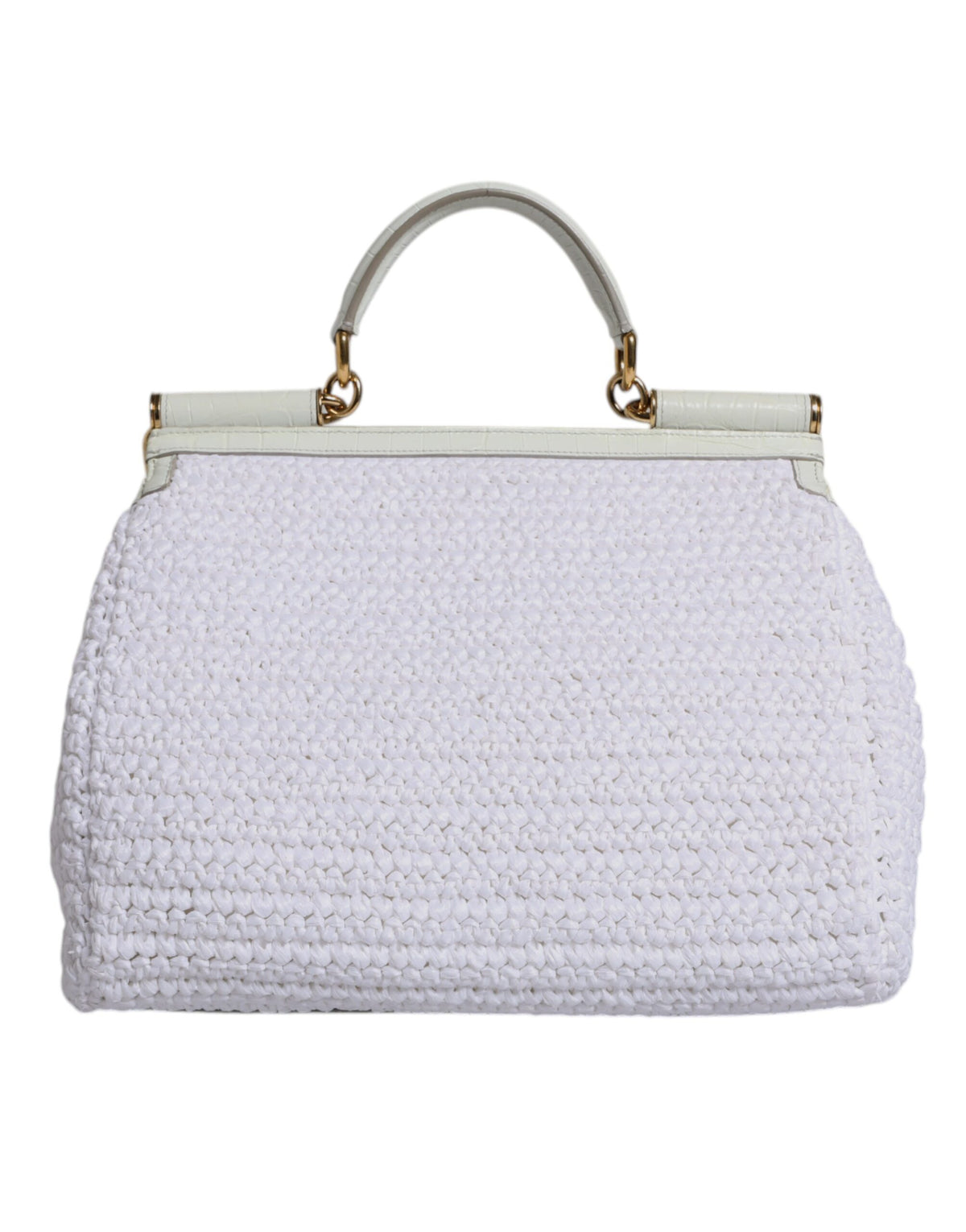 Dolce & Gabbana White Leather and Raffia Crossbody Bag